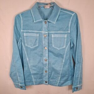 Chicos Women's Size 0 Turquoise‎ Linen Blend Jean Type Jacket Tonal Stitching